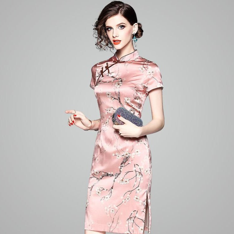 Knee Length Real Silk Cheongsam Chinese Evening Dress Knee Length Real Silk Cheongsam Chinese Evening Dress