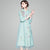 3/4 Sleeve Floral Embroidery Organza Tea Length Dress