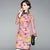 Long Sleeve Fancy Cotton Knee Length Floral Cheongsam Dress