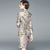 Long Sleeve Knee Length Floral Taffeta Cheongsam Chinese Dress