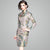 Long Sleeve Knee Length Floral Taffeta Cheongsam Chinese Dress