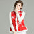 Gilet chinois en brocart avec broderie florale et bord en fourrure