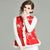 Fur Collar & Edge Floral Embroidery Brocade Chinese Waistcoat Vest