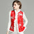 Gilet cinese in broccato con ricamo floreale e collo in pelliccia