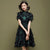 Cheongsam Top Chinese Style Flocking Bodycon Knee Length Day Dress