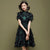 Cheongsam Top Chinese Style Flocking Bodycon Knee Length Day Dress