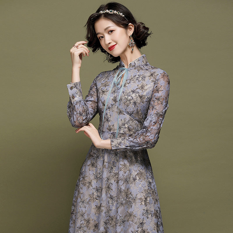 Key Hole Neck Illusion Sleeve Cheongsam Top Chinese Dress