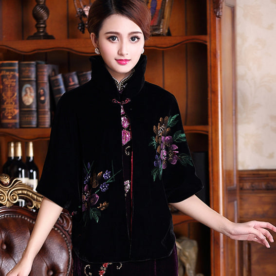 Chinese Style Velvet Shawl Cloak Bolero Jacket