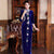 Robe mère Cheongsam en velours à manches 3/4 avec broderie florale et pleine longueur