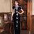 Cap Sleeve Floral Embroidery Full Length Velvet Cheongsam Mother Dress