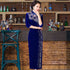 Keyhole Neck Full Length Velvet Cheongsam Chinese Dress with Sequins
