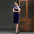 Floral Embroidery Keyhole Neck Knee Length Velvet Cheongsam Chinese Dress