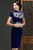 Floral Embroidery Keyhole Neck Knee Length Velvet Cheongsam Chinese Dress