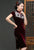 Floral Embroidery Keyhole Neck Knee Length Velvet Cheongsam Chinese Dress