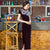 Keyhole Neck Full Length Velvet Cheongsam Chinese Dress with Sequins