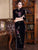Floral Embroidery Long Sleeve Full Length Velvet Cheongsam Chinese Dress