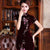 Floral Embroidery Cap Sleeve Knee Length Velvet Cheongsam Chinese Dress