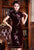 Vestido chino cheongsam de terciopelo con mangas casquillo bordado floral hasta la rodilla