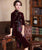 Floral Print Half Sleeve Knee Length Velvet Cheongsam Chinese Dress