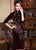 Vestido chino cheongsam de terciopelo hasta la rodilla con estampado floral de media manga