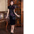 Floral Print Cap Sleeve Knee Length Velvet Cheongsam Chinese Dress