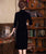 Key Hole Neck Half Sleeve Floral Velvet Cheongsam Chinese Dress