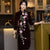 Robe chinoise Cheongsam en velours à manches longues et col troué