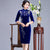 Key Hole Neck Half Sleeve Velvet Cheongsam Chinese Dress with Floral Appliques