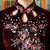 Halbärmeliges, knielanges chinesisches Cheongsam-Kleid aus Samt mit Blumenapplikationen