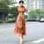 3/4 Sleeve Auspicious Pattern Cheongsam Top Tea Length Ao Dai Dress