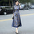 3/4 Sleeve Auspicious Pattern Cheongsam Top Tea Length Ao Dai Dress