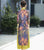 Vestido floral de Ao Dai de longitud de té con top cheongsam de manga 3/4