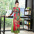 3/4 Sleeve Cheongsam Top Tea Length Ao Dai Floral Dress