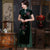 Velvet Cheongsam Top Tea Length Vietnam Ao Dai Floral Dress