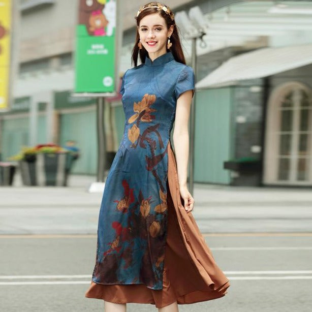 Cheongsam Top Classic Vietnam Silk Ao Dai Dress IDREAMMART Cheongsam Top Classic Vietnam Silk Ao Dai Dress IDREAMMART