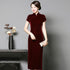 Cap Sleeve Tea Length Velvet Cheongsam Qipao Dress