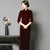 3/4 Sleeve Tea Length Velvet Cheongsam Qipao Dress
