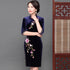Half Sleeve Knee Length Velvet Cheongsam Mother Dress