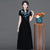 Robe mère Cheongsam en velours avec appliques florales et col en V