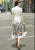 Butterfly Pattern Cap Sleeve Tea Length Spandex Ao Dai Dress