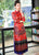 Mandarin Collar 3/4 Sleeve Tea Length Brocade Ao Dai Dress