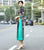 Mandarin Collar 3/4 Sleeve Tea Length Brocade Ao Dai Dress