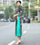 Vestido Ao Dai de brocado con cuello mandarín y manga 3/4 hasta el té