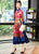 Mandarin Collar 3/4 Sleeve Tea Length Brocade Ao Dai Dress