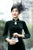 Mandarin Collar Long Sleeve Tea Length Velvet Ao Dai Dress