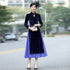 Ao Dai Kleid aus Samt mit Stehkragen und langen Ärmeln in Teelänge
