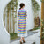 Mandarin Collar Tea Length Stripes Pattern Chiffon Ao Dai Dress