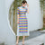 Mandarin Collar Tea Length Stripes Pattern Chiffon Ao Dai Dress