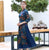 Mandarin Collar Tea Length Floral Seersucker Ao Dai Dress