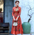 Mandarin Collar Tea Length Floral Seersucker Ao Dai Dress